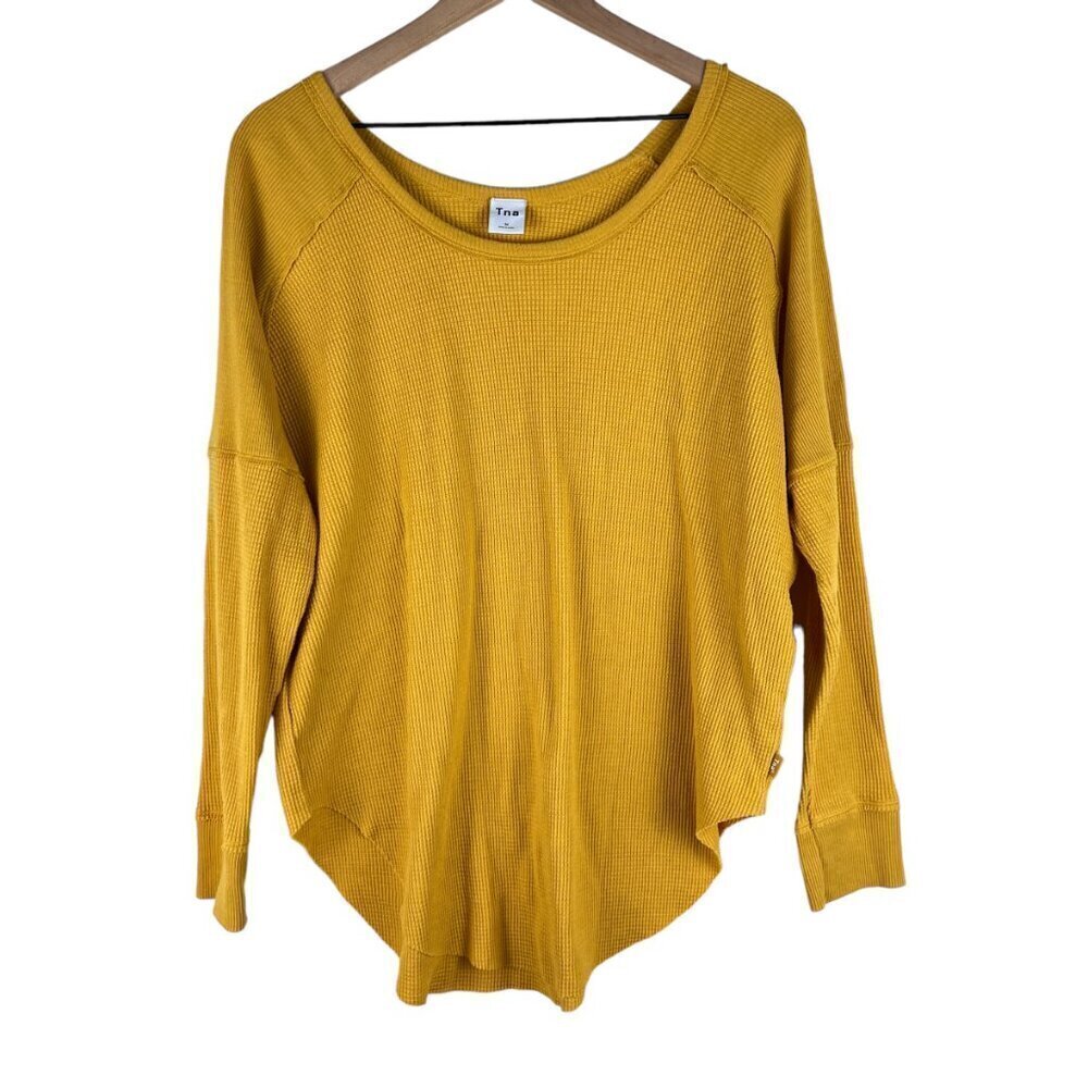 TNA Aritzia Yellow Long Sleeve Alder Thermal Waffle Knit Top